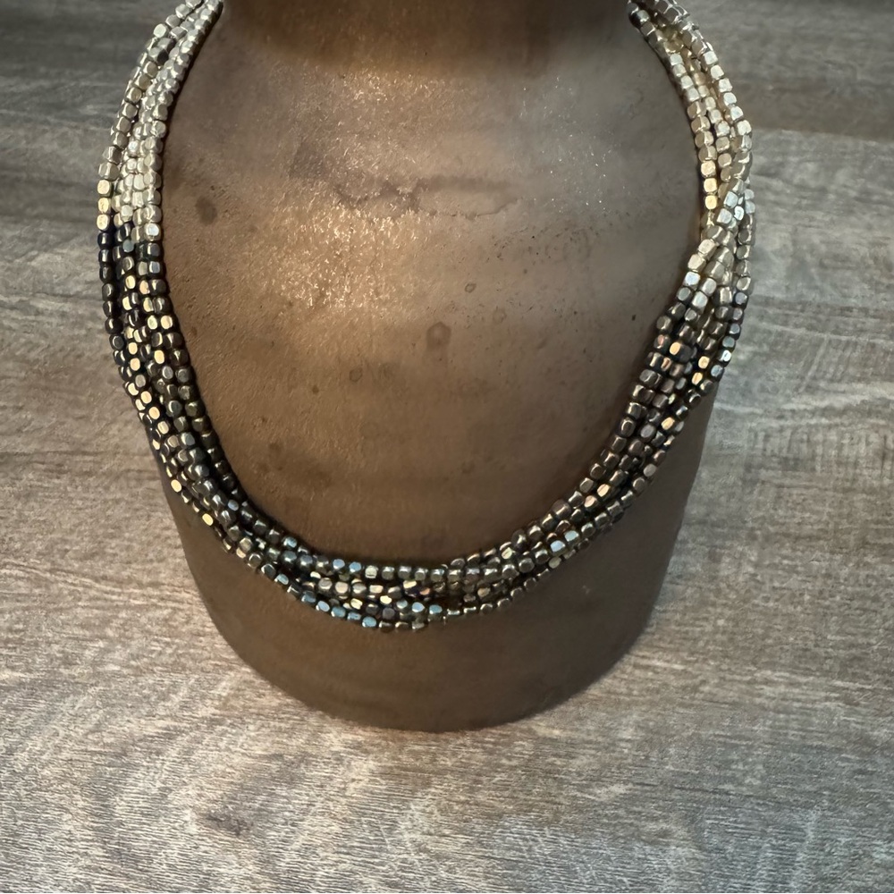Beaded Multi strand Black and Silver Necklace